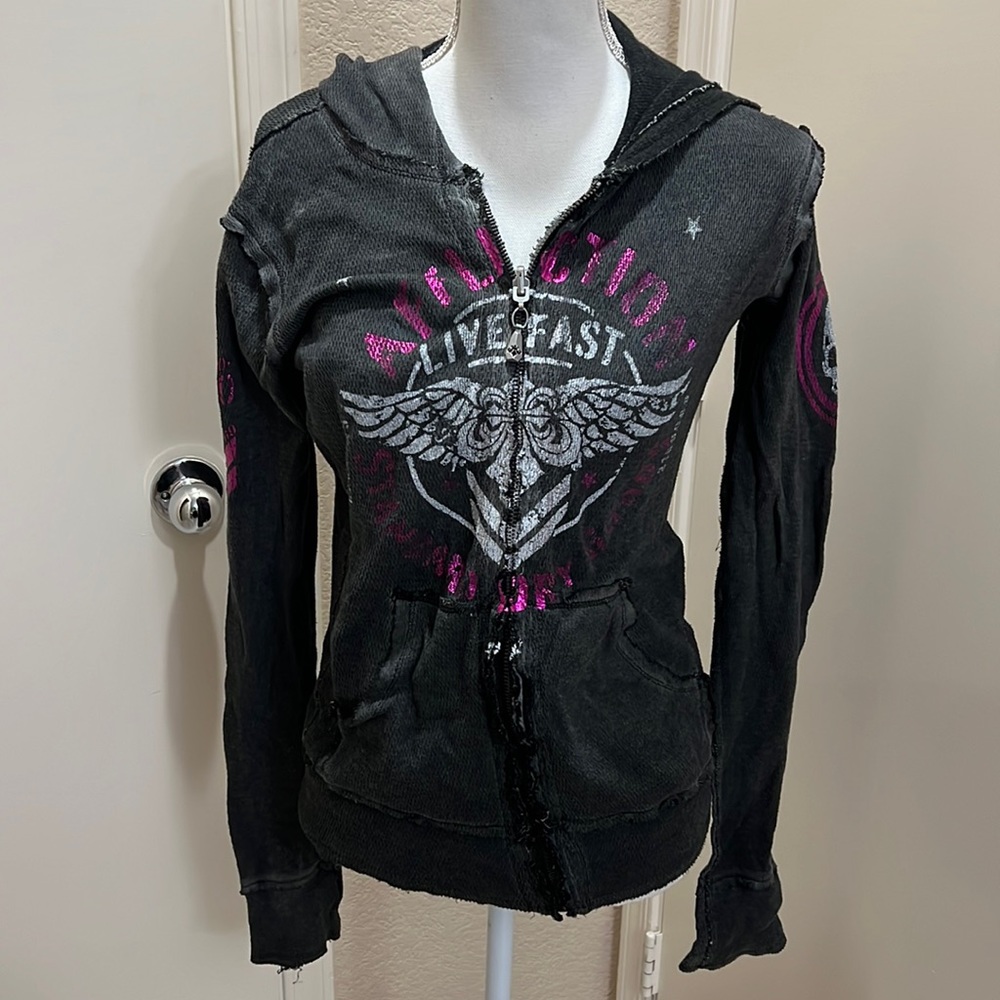 Affliction reversible zip up hoodie